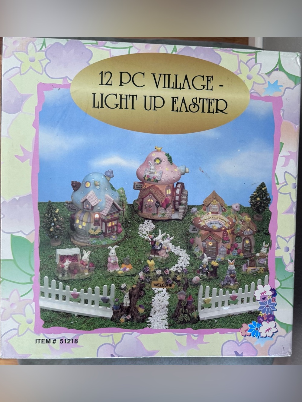 Light Up Easter Village 12-Piece Decorative Set - Pastel Pink & Blue